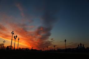Church Temple and red clouds on Sky