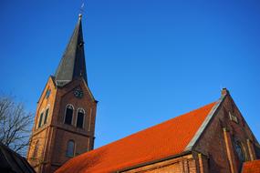 Church Steeple Clock and red roof