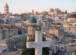 Beautiful cityscape of Jerusalem with cross, Israel