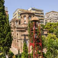 towers near the church in greece