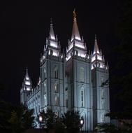 Beautiful Temple Square, with the lights, in the Salt Lake City, Utah, USA, at the night