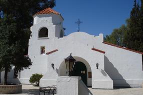 Beautiful, white Adobe church with the cross in Salta, Argentina