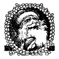 Beautiful black and white drawing of Santa Claus with floral frame