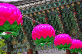 colorful lotus-shaped lanterns in the temple