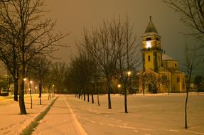 Hungary City snow night lights