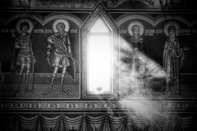 holy ray in church in black and white background