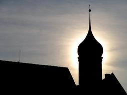 church dome silhouette at sunset
