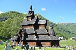 landscape of Borgund church in Norway