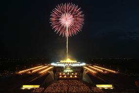 fireworks over Wat Phra Dhammakaya in Thailand