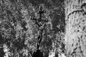 black and white, catholic cross in the cemetery