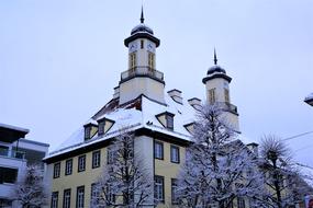 church building in the snow in winter