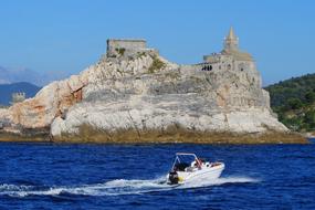 Boat near the beautiful coast of Porto Venere in Liguria, Italy