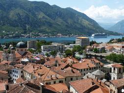 panorama of roofs of buildings in the historic center in Kotor, Montenegro