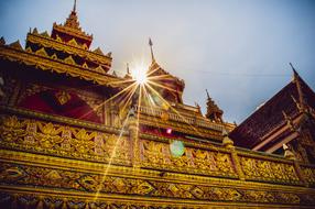 Beautiful and colorful, decorated Thailand Temple, in sunlight