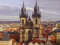 Church of Our Lady before TÃ½n towers over old city, Czech Republic, Prague