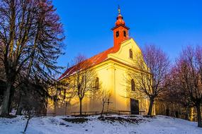 church in winter twilight