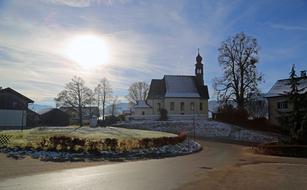 Landscape of Church and sunlight on Sky