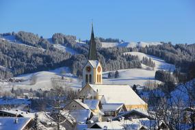 church with a spire in Oberstaufen, Germany