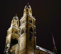 church architecture in zurich at night