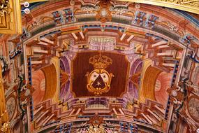 Beautiful and colorful ceiling of the church in Faro, Algarve, Portugal