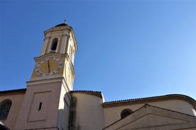 Bell Tower of old Church at blue sky