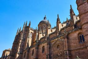 spires and dome of cathedral at sky, Spain, Salamanca