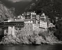 Athos Mountain Greece black and white