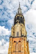 Protestant Church tower at white sky, netherlands, delft