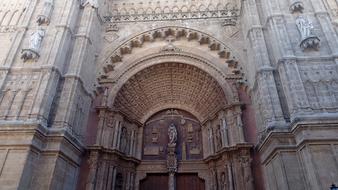 Beautiful Palma Cathedral with decorations in Palma, Majorca, Spain