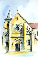 painted picture of a church in france