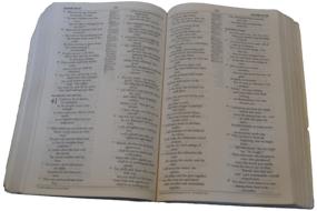 Beautiful, open Bible with scripture, at white background