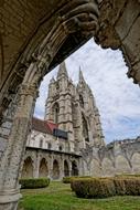 medieval Cathedral view through arch, France, Soissons