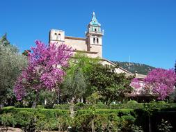 colorful park near the church in the mediterranean