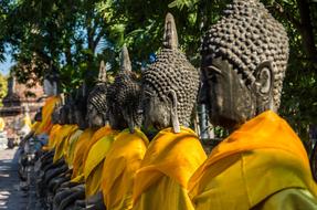 Beautiful Buddha statues in the beautiful and colorful Wat Yai Chai Mongkon temple in Thailand