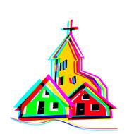 village church house graphic color drawing