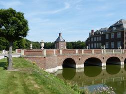 Beautiful North churches with the bridge near the green field