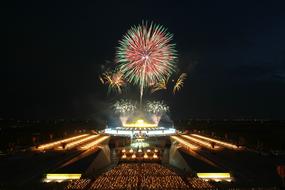 Fireworks over buddhist Temple, thailand