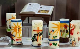 painted Communion Candles and open book