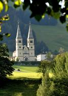 landscape of Church Architecture in green garden