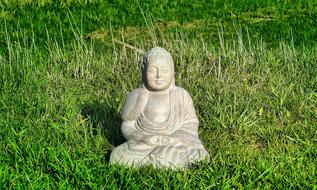 Beautiful Buddha statue among the green grass