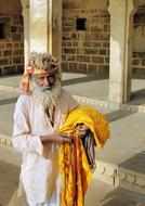 brahmin in traditional dress at an indian temple