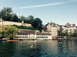 Beautiful coast of Limmath river in Lindenhof, Zurich, Switzerland