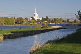 distant view of the temple at Idaho Falls