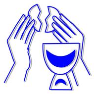 Blue and white clipart of of the broken bread and glass