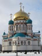 temple with domes in omsk in russia