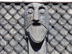 wooden viking mask in the temple