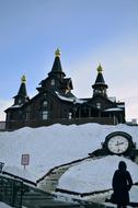 Winter Church and Clock snow