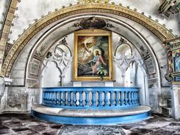 Jesus and angel, painting on wall in Church, Sweden, Angelholm