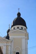 black dome of cathedral at sky, ukraine, lviv