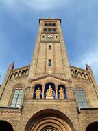 Beautiful and colorful Peter and Paul Church with the steeple and statues, in Potsdam, Germany